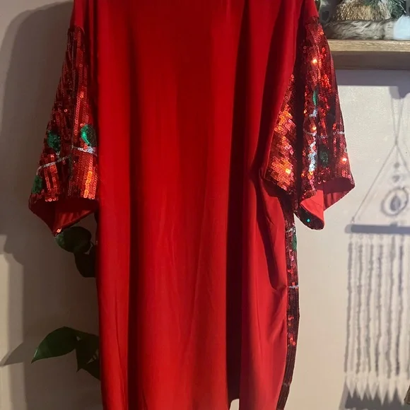 Red Sequin Holiday Shirt Dress with Lights Design 2x/3x - Picture 4 of 4